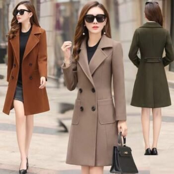 Women's slim fashion long waist woolen  coat