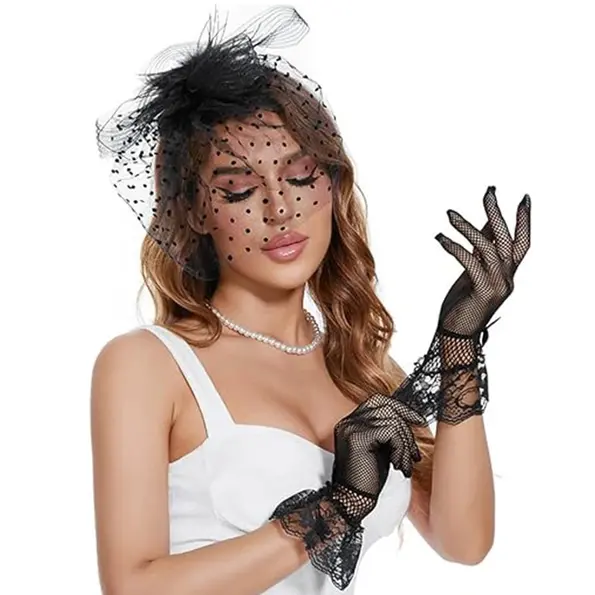 DR654 - Fishnet bow lace bridal gloves (2)