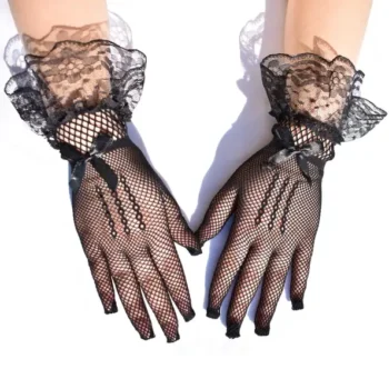 Fishnet bow lace bridal gloves
