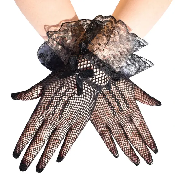 DR654 - Fishnet bow lace bridal gloves (6)