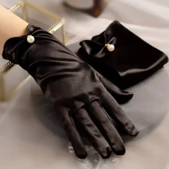 Pearl satin bridal short gloves