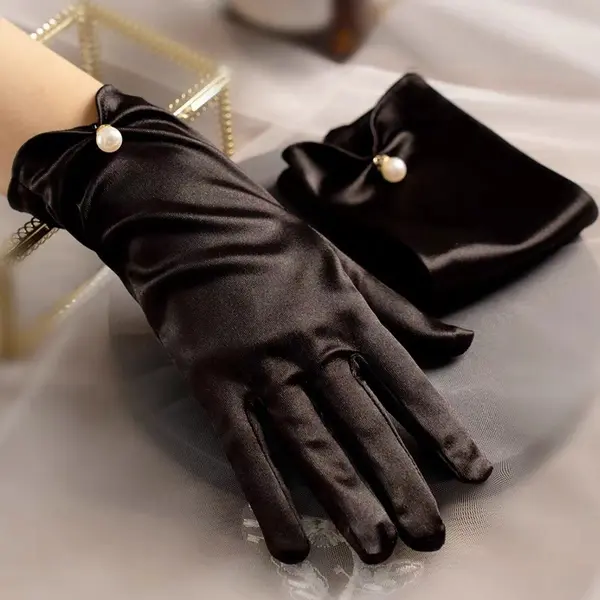 DR656 - Pearl satin bridal short gloves (1)