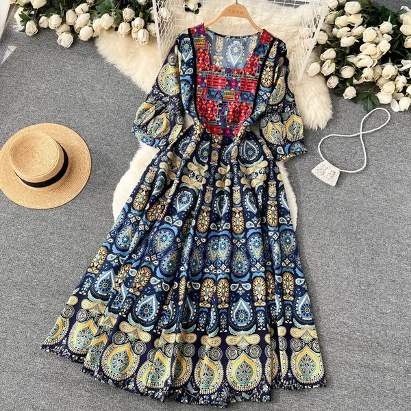 DR204 - Printed embroidery long skirt dress (3)